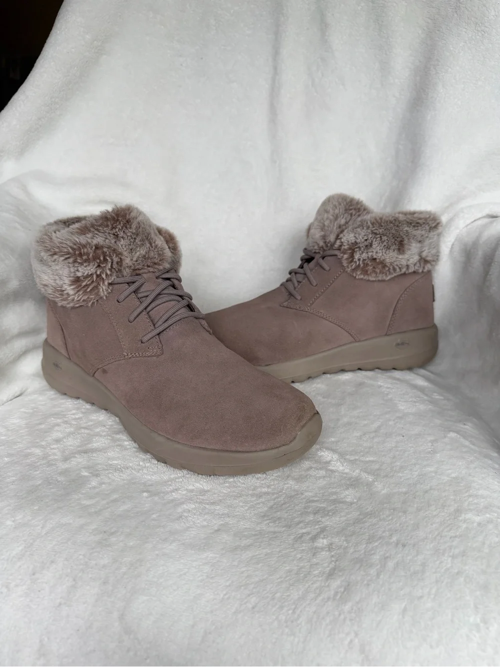 Skechers On-the-Go City 2 Winter Wishes Taupe Suede Ankle Boots 11